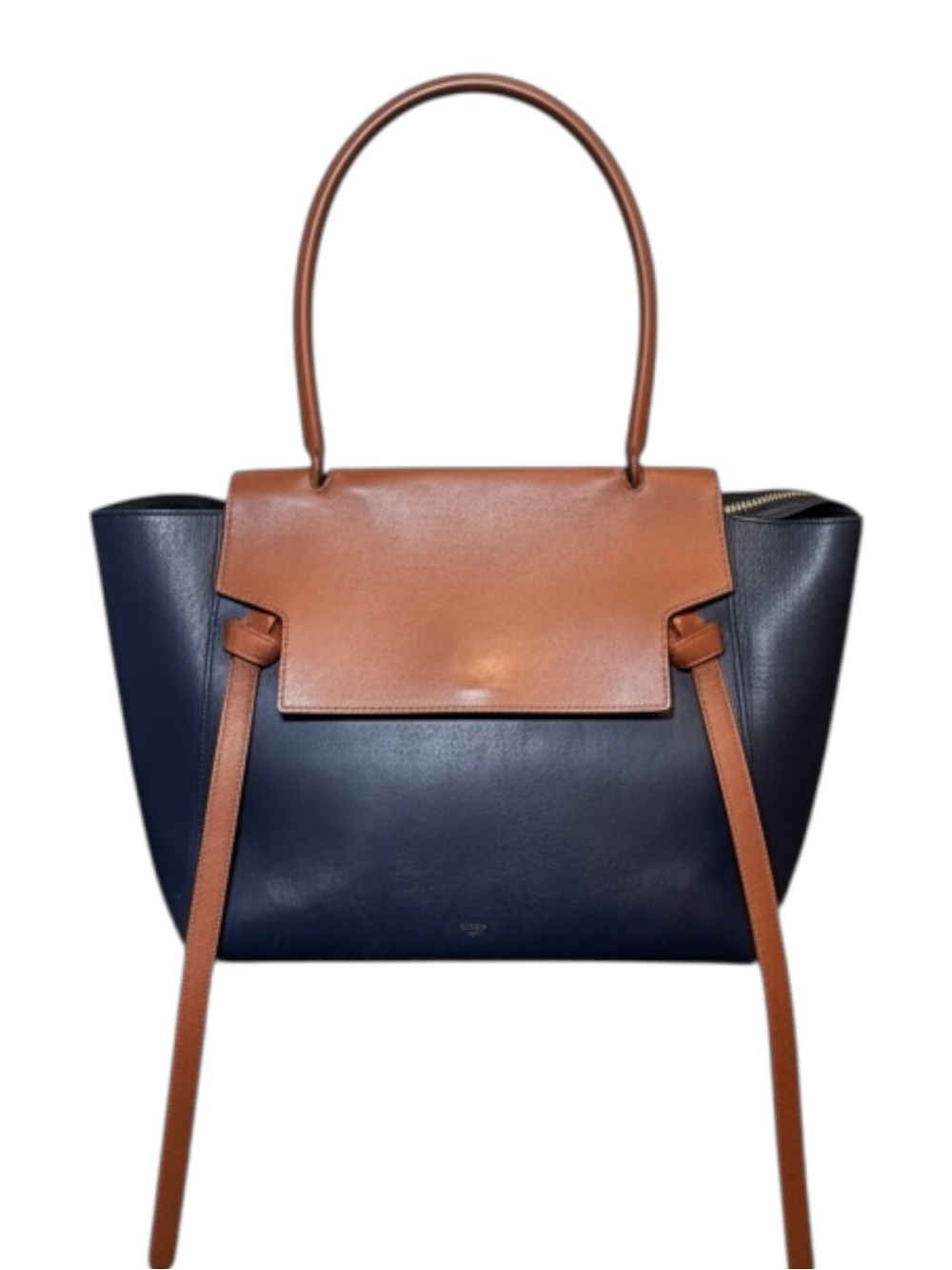 Authentic CELINE Smooth Calfskin Bicolor Mini Belt Bag Navy Blue & Caramel Brown